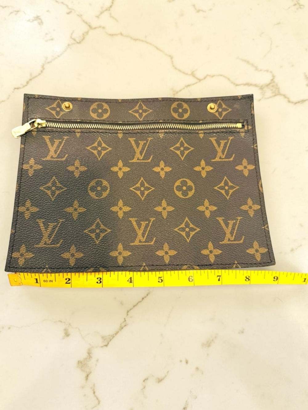 Louis Vuitton Brown Monogram Canvas Neverfull Pouch with Gold Hardware - Picture 7 of 9